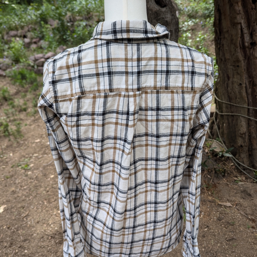 Uniqlo White and Brown Casual Button Down Flannel Shirt Size‎ Small - Picture 4 of 5